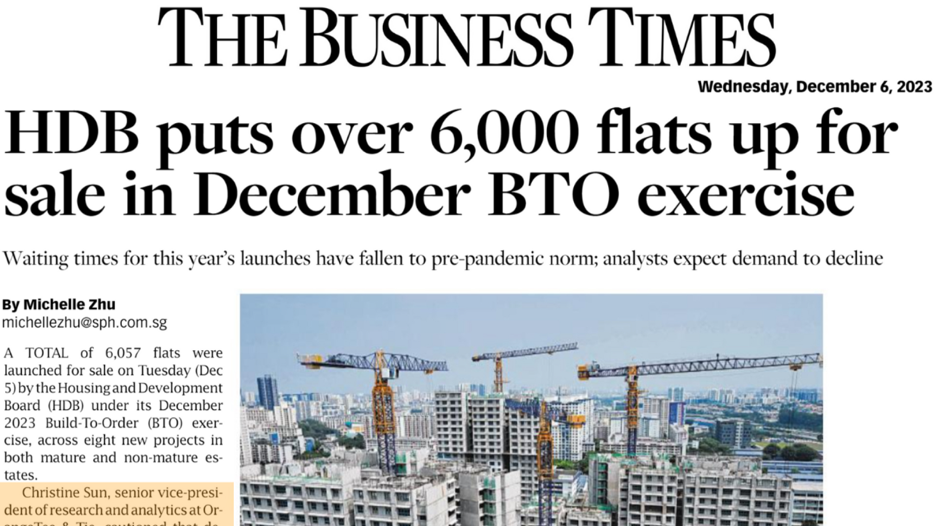 OrangeTee | Comments on December 2023 BTO sales exercise